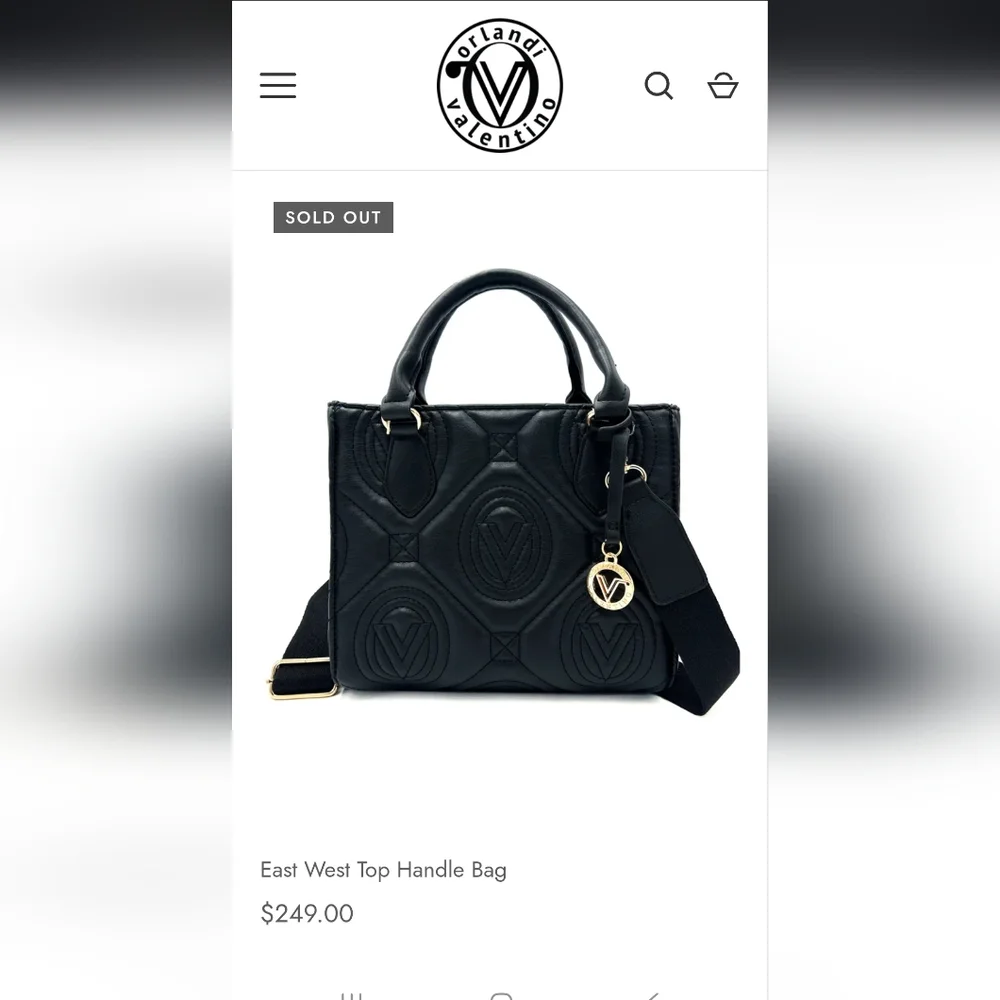 Valentino Orlandi Black Quilted Satchel with Gold Logo Charm and Strap